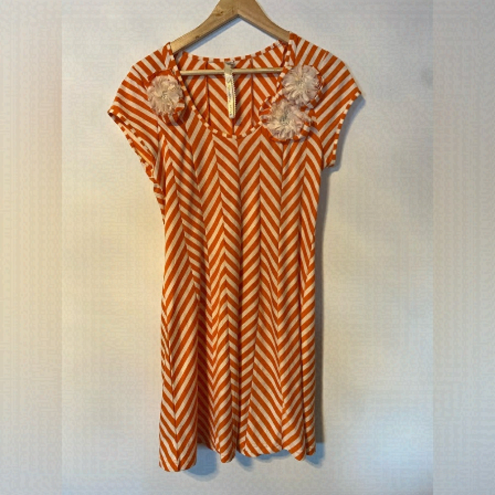 Anthropologie Uncle Frank Orange and white dress sz M